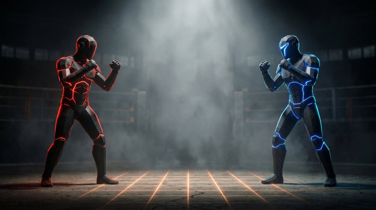 VERSUZ fighters face off in the arena: red corner against blue corner